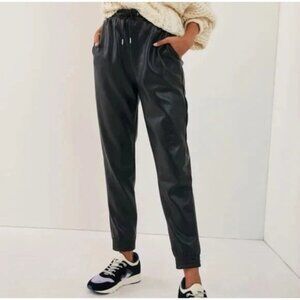 AVEC LES FILLES Anthropologie Womens Pants LARGE Faux Leather Jogger Black 68552